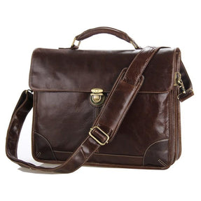 TucciPolo 7091C Classic Vintage Leather Men's Chocolate Briefcase Laptop Messenger Bag