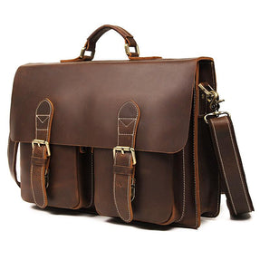 TucciPolo 7105B-1 Crazy Horse Leather Style Men's Briefcase Laptop Messenger Bag