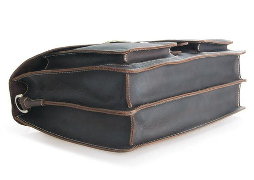 TucciPolo 7164Q Genuine Leather Men's Chocolate Briefcase Laptop Handbag
