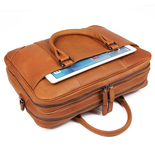 Tuccipolo 7348b-2 bright brown genuine cowhide men's laptop briefcase