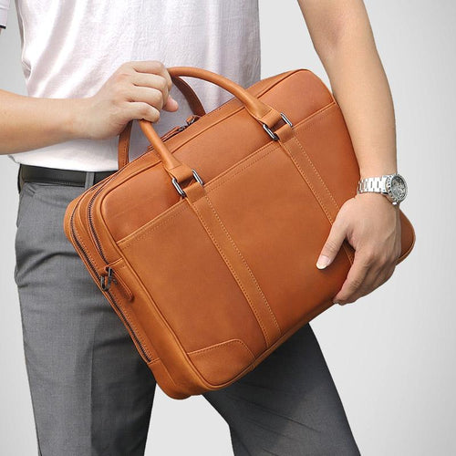 TucciPolo 7348B-2 Bright Brown Genuine Cowhide Men's Laptop Briefcase handbag