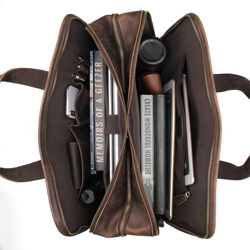 TucciPolo 7387R Crazy Horse Leather Unique Design Business Laptop Briefcase Bag