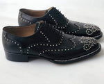 TucciPolo Limited Edition Mens Luxury Studded Black Brogue Italian Leather Handstitched Double Leather Sole Oxford Shoes
