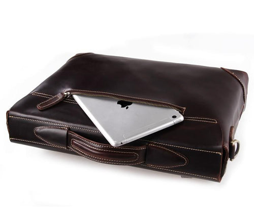 TucciPolo 7228Q Dark Brown Rare Genuine Cow Leather Men's Briefcase Laptop Messenger Handbag