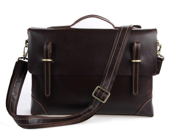TucciPolo 7228Q Dark Brown Rare Genuine Cow Leather Men's Briefcase Laptop Messenger Handbag