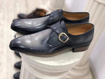 TucciPolo Men's Single-Buckle Blackish Grey Monkstraps Italian Leather Handmade Luxury Shoes