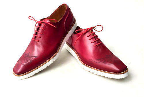 TucciPolo Handmade Italian Calf Skin Leather Oxford Style Casual Red Sneaker Dress Shoe