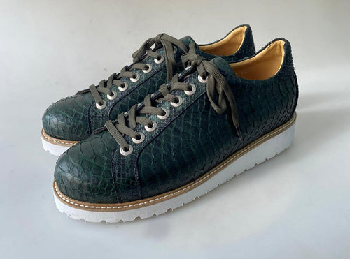 TucciPolo Special Edition Men's Sporty Handmade Green Real Python Leather Luxury Sneaker