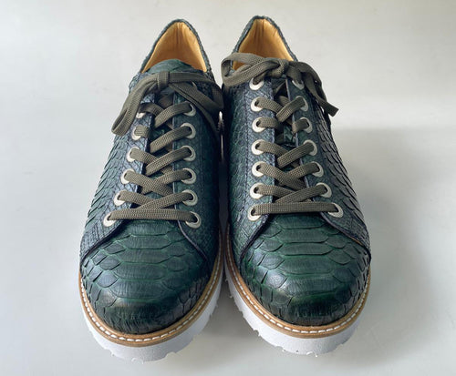 TucciPolo Special Edition Men's Sporty Handmade Green Real Python Leather Luxury Sneaker