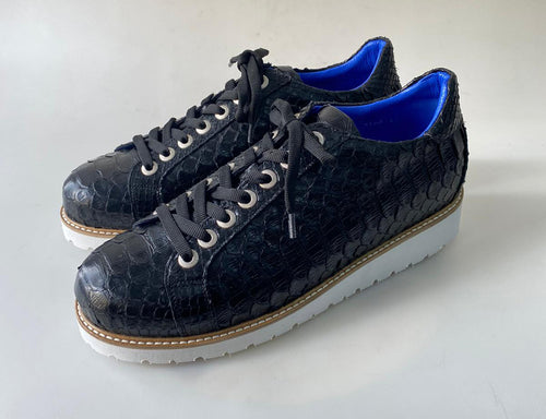 TucciPolo Special Edition Men's Sporty Handmade Navy Blue Real Python Leather Luxury Sneaker