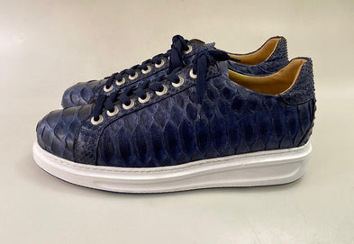 TucciPolo Special Edition Men's Sporty Handmade Navy Blue Real Python Leather Luxury Sneaker with Eva Sole