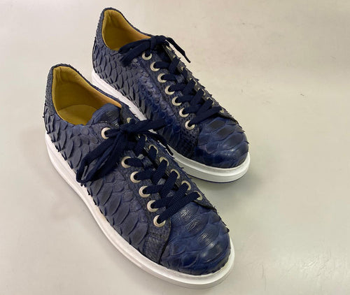 TucciPolo Special Edition Men's Sporty Handmade Navy Blue Real Python Leather Luxury Sneaker with Eva Sole