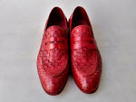 TucciPolo Digno-R Stylish Red Chequeboard Woven Calfskin Handmade Italian Leather Loafer Shoe