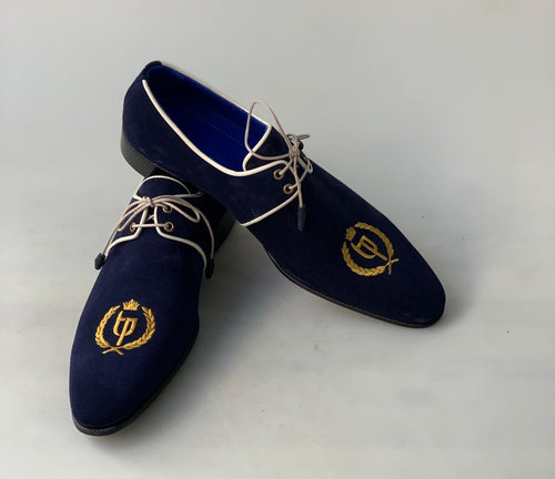 TucciPolo Navy Blue Italian Suede Lace-Up Slipper Handmade Luxury Shoes for Men 14.5 / Medium (D) TucciPolo Navy Blue Italian Suede Lace-Up Slipper Handmade Luxury Shoes for Men 14.5 / Medium (D)