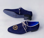 TucciPolo Exclusive Mens Italian Suede Handmade Luxury Navy Blue Lace-up Slippers