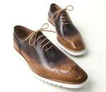 TucciPolo Mens Exclusive Handmade Italian Leather two tone Brown Oxford Style Casual Sneaker Dress Shoes
