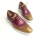 TucciPolo Mens Exclusive Handmade Italian Leather two tone Burgundy-Beige Oxford Style Casual Sneaker Dress Shoes