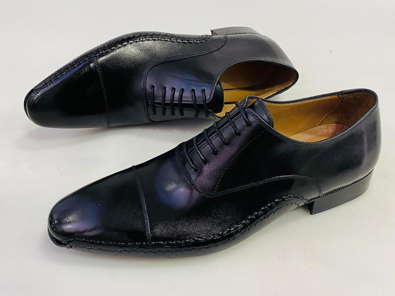 TucciPolo Mens Oxford Style Luxury Shoe - Side Handsewn Black Italian Calf Skin Leather Upper Dress Shoe