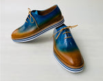TucciPolo Newest Arrival Mens Sporty Handmade Italian Leather Oxford Blueish Beige Casual Sneaker Dress Shoes