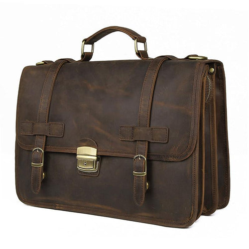 TucciPolo 7397R Mens Dark Brown Messenger Leather Laptop Briefcase Bag
