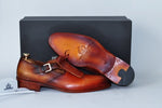 TucciPolo Handcrafted Mens Luxury Style Single Buckle Monkstrap Carmel Brown Shoe