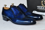TucciPolo Bleached Blue Oxford Mens Handcrafted Leather Hand-Painted Luxury Shoe