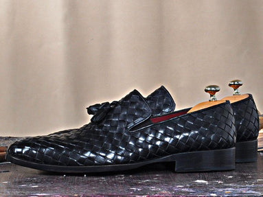 TucciPolo Borlo-BB Calfskin Chequeboard Weave Mens Stylish Italian Leather Loafer Shoe