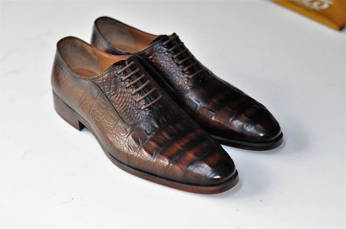 TucciPolo Crocodile Embossed Luxury Mens Handmade Oxford Brown Shoe