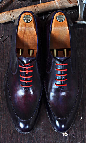 TucciPolo Dark Purple Handmade Naturally Tanned Calfskin Italian Leather Luxury Mens Shoe