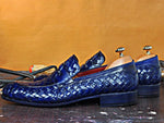 TucciPolo Digno-B Stylish Blue Chequeboard Woven Calfskin Handmade Italian Leather Loafer Shoe