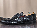 TucciPolo Digno-K Stylish Black Chequeboard Weave Calfskin Handmade Loafer Italian Leather Mens Shoe