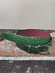 TucciPolo Green Embossed Crocodile Handmade Mens Leather Luxury Belt