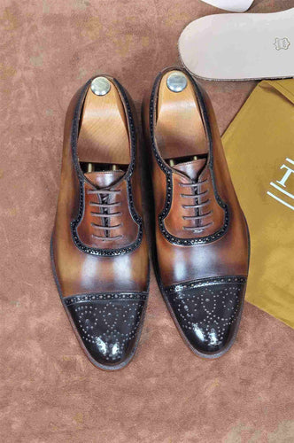 TucciPolo Handmade Brown Captoe Oxfords Mens Luxury Brogue Italian Leather Shoe
