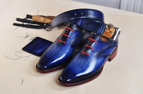 TucciPolo Navy Calfskin Hand-Welted Oxford Handmade Italian Leather Luxury Shoes for Men Medium (D) / 17.5 TucciPolo Navy Calfskin Hand-Welted Oxford Handmade Italian Leather Luxury Shoes for Men Medium (D) / 17.5
