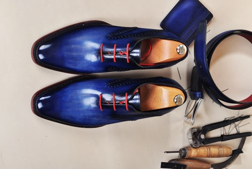TucciPolo Handmade Mens Elegant Style HandWelted Italian Navy Calfskin Luxury Oxford Shoe