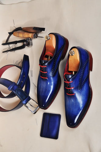 TucciPolo Navy Calfskin Hand-Welted Oxford Handmade Italian Leather Luxury Shoes for Men Medium (D) / 17.5 TucciPolo Navy Calfskin Hand-Welted Oxford Handmade Italian Leather Luxury Shoes for Men Medium (D) / 17.5