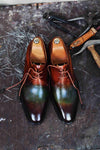 TucciPolo Handmade Mens Stylish Goodyear Welted Two Tone Greenish Brown Luxury Derby Shoe