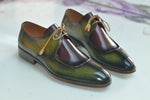 TucciPolo Handmade Two Tone Greenish Burgundy Mens Oxford Italian Leather Split Toe Luxury Shoe
