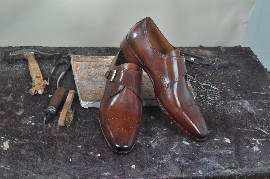 TucciPolo Mens Classic Single Buckle Monkstrap Toe Cap Luxury Handmade Leather Shoe