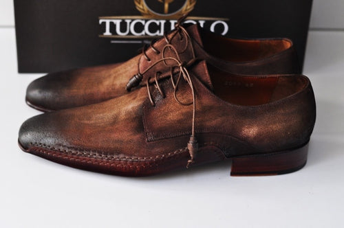 TucciPolo Mens Derby Style Luxury Shoe - Side Handsewn Bleached Brown Suede Upper and Leather Sole