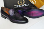 TucciPolo Mens Handcrafted Purple Italian Calfskin Luxury Slip on Loafers