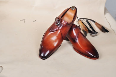 TucciPolo Mens Handmade Brown Monkstrap Luxury Leather Shoe
