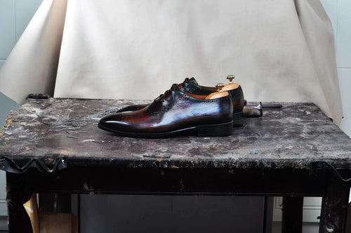 burnished leather dress shoes Handmade Burnished Brown Leather Wingtip Oxford Brogues: Men's Formal Dress Shoes