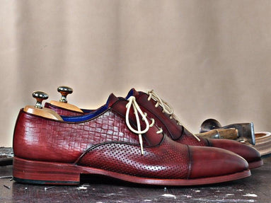 TucciPolo classic Burgundy Lace-ups Calfskin Handmade Luxury Mens Shoe
