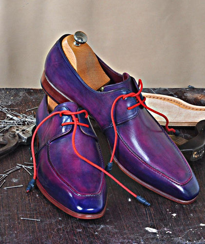 TucciPolo Ravenna Mens Lace-up Italian Leather Luxury Purple Handmade Shoe