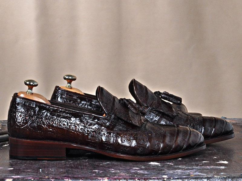 TucciPolo Troy Bespoke Mens Genuine Crocodile Leather Luxury Loafers with Tassels