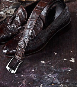TucciPolo Genuine Crocodile Skin in Brown Color Mens Leather Luxury Belt