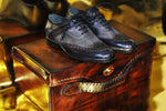 TucciPolo Mens Handmade Wingtip Oxford Style Bleached Black Luxury Shoe
