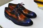 TucciPolo Handmade Wingtip Oxford Style Blue tan Mens Luxury Shoe