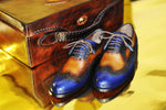 TucciPolo Handmade Wingtip Oxford Style Blue tan Mens Luxury Shoe